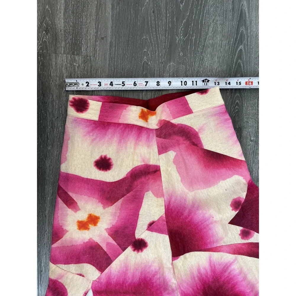 Luagam Pink Floral Abstract Watercolor Print High Slit Midi Skirt Size Small